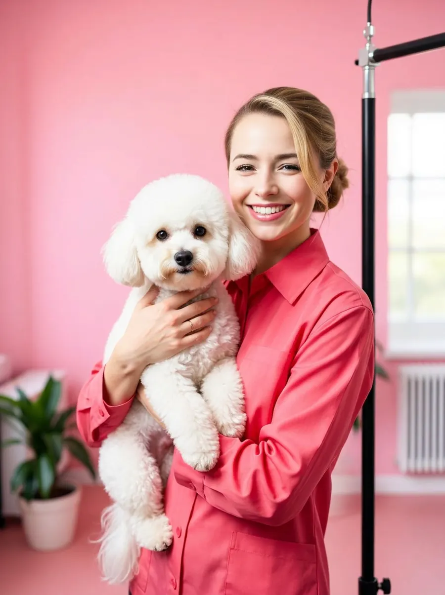 Groomer profissional com poodles